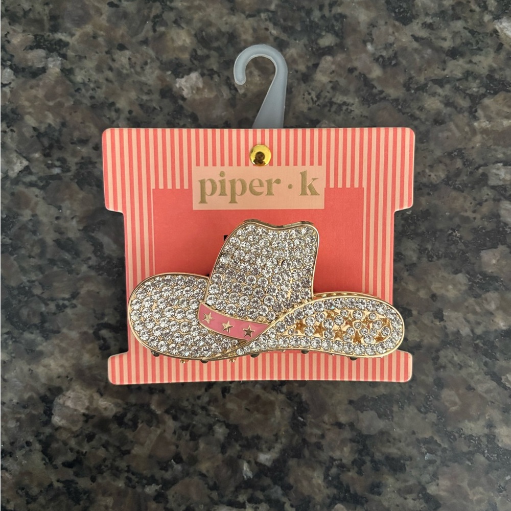 Piper K Gold and Pink Rhinestone Cowboy Hat Hair Clip